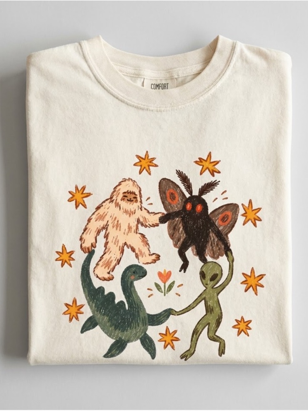 Dancing Cryptids Graphic Tee, Bigfoot Mothman Alien Vintage Comfort Colors Unise - Picture 3 of 4